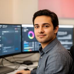Alex, a lead DBA, seated beside a workstation with database diagrams on screen